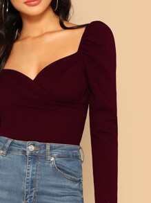 SHEIN Privé Top de manga farol de espalda con cremallera - Marrón Chocolate - Ver 5