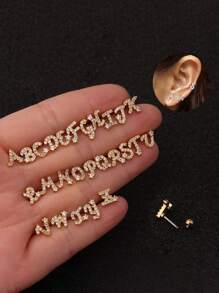 1pc Cubic Zirconia Letter Decor Stud Earring - Gold - View 1
