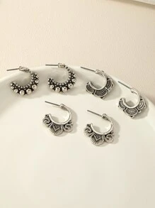 3對/套紋理質感金屬圓耳環