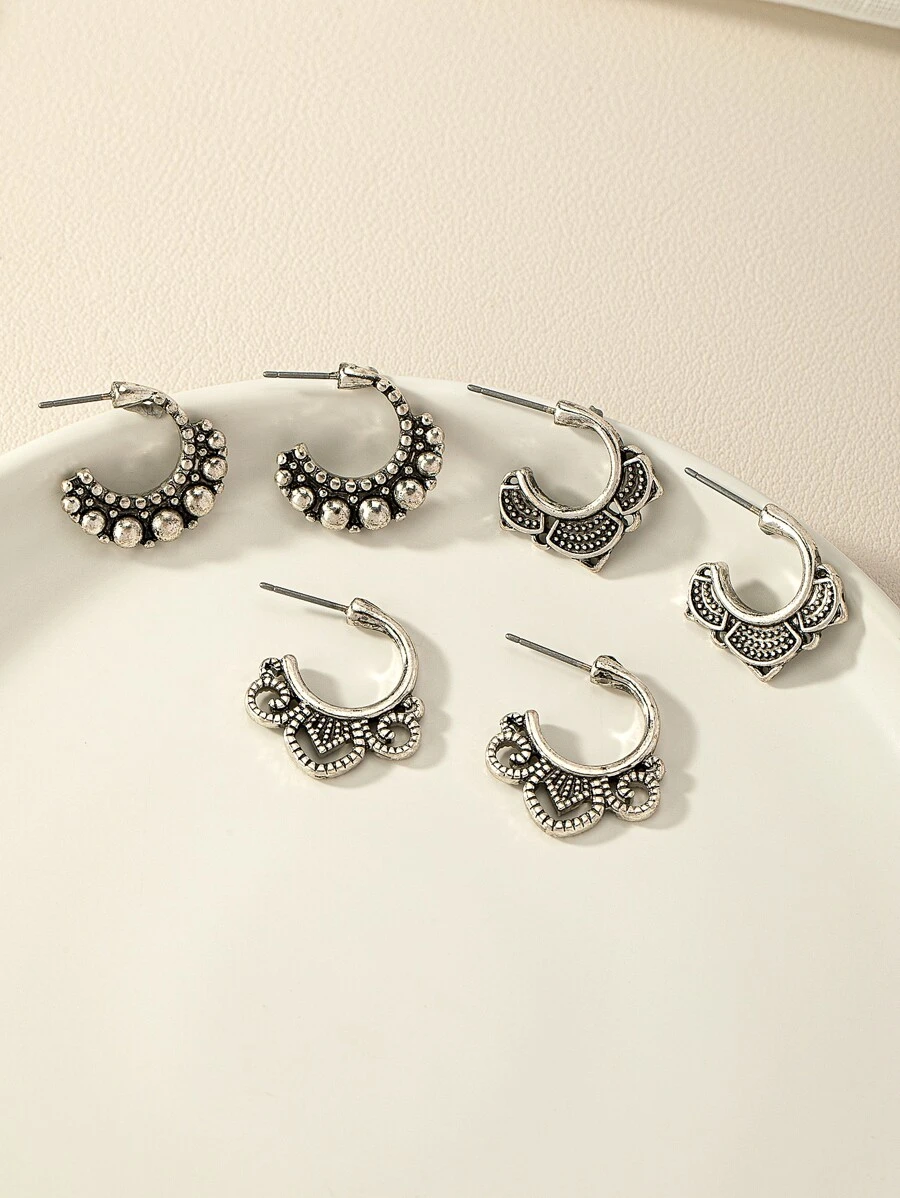 3對/套紋理質感金屬圓耳環