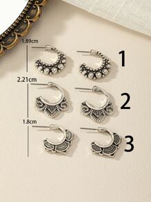 3對/套紋理質感金屬圓耳環