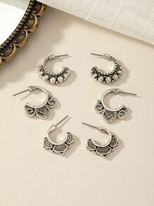 3對/套紋理質感金屬圓耳環