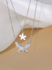 Rhinestone Butterfly Decor Layered Chain Necklace