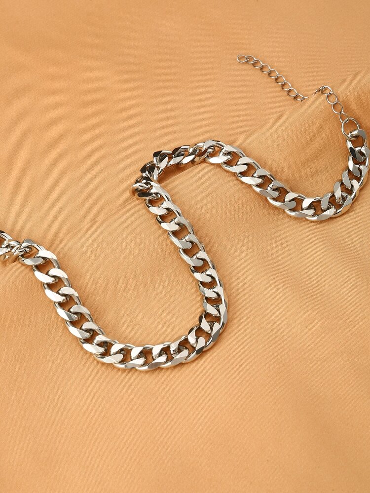 NAIZHU 1pc Punk Style Metal Chunky Chain Necklace For Women - Silver - View 3