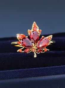 Cubic Zirconia Maple Leaf Decor Ring - Multicolor - View 1