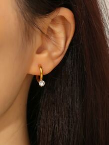 水鑽裝飾圓耳環 - 金黃色 - 查看 1