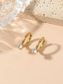 水鑽裝飾圓耳環 - 金黃色 - 查看 2