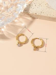 水鑽裝飾圓耳環 - 金黃色 - 查看 3