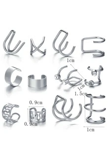 17KM 12 piezas/set brazalete de oreja de decoración de diamantes de imitación - Plateado - Ver 3