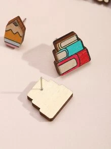 4pairs/set Apple & Pencil Design Stud Earrings - Multicolor - View 4