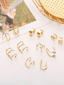 17KM 12pcs/set Ear Cuff Cartilage Clip On Earrings Ear Clip Fake Cartilage Earrings Non-Piercing Cartilage Ear Clip