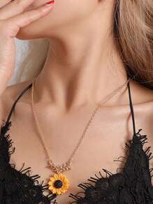 Collar con colgante con girasol - Amarillo Oro - Ver 1