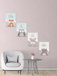 4 Cái/bộ Polyester Có Khung Tranh Hoạt Hình Hoa Văn Hình Thú Treo Tường Tranh Nghệ Thuật Cho Trang Trí Tường Nhà - Nhiều màu - Xem 1