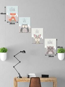 4 Cái/bộ Polyester Có Khung Tranh Hoạt Hình Hoa Văn Hình Thú Treo Tường Tranh Nghệ Thuật Cho Trang Trí Tường Nhà - Nhiều màu - Xem 2