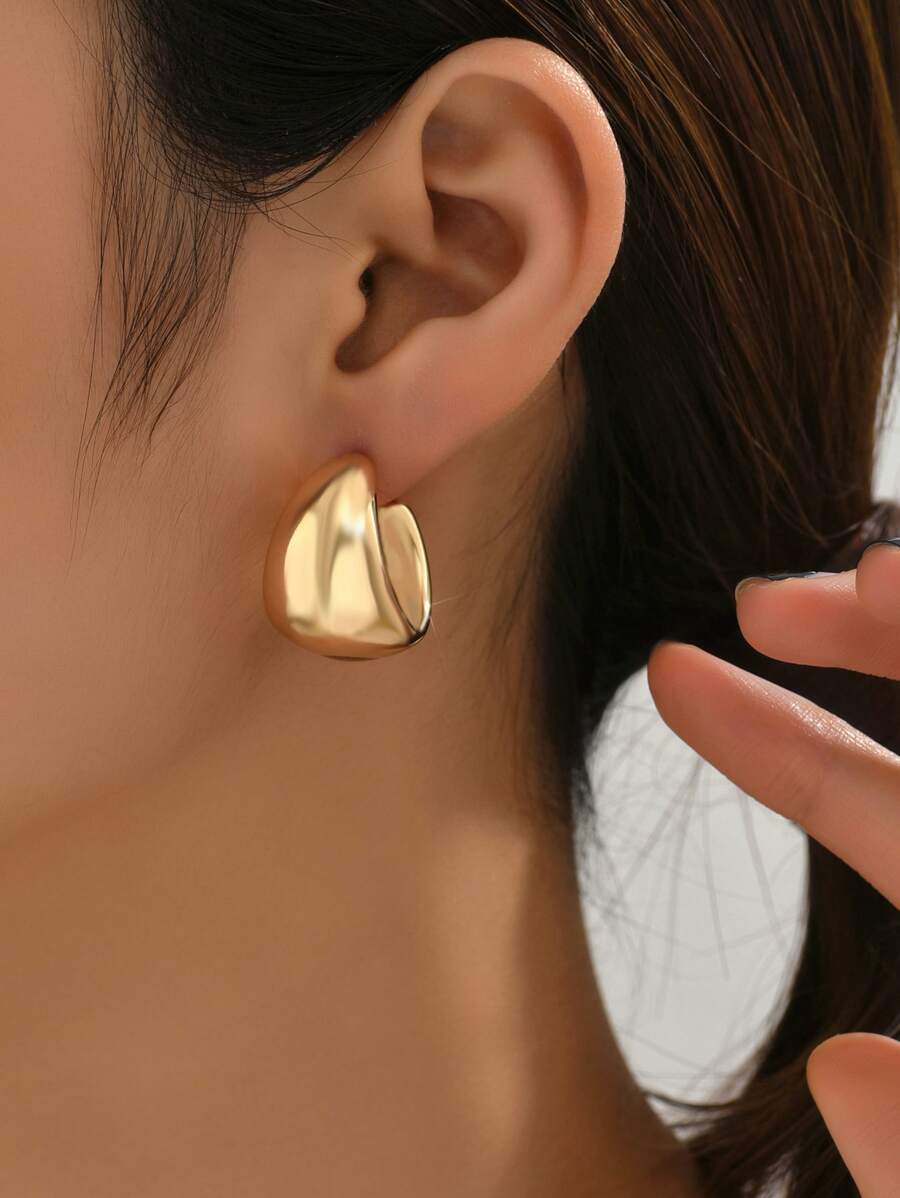 1 Pair Punk Elegant Simple Women's Earrings, CCB Chunky C-Shaped Earrings, Party, Holiday And Daily Essential Accessories For All Seasons - Yellow Gold - View 1