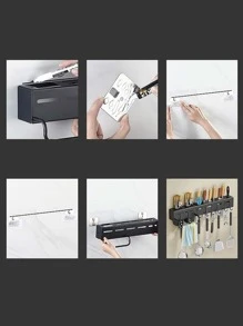 1入組不銹鋼餐具儲物架免打孔壁掛式廚房刀具儲物架 - 黑色 - 查看 4