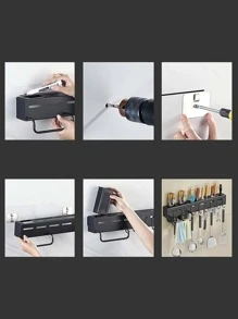 1入組不銹鋼餐具儲物架免打孔壁掛式廚房刀具儲物架 - 黑色 - 查看 5