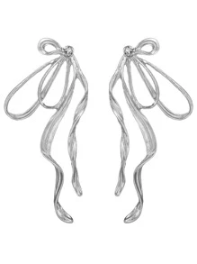 Bow Stud Earrings - Silver - View 4