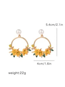 Hoa tai tròn đính đá Rhinestone & hoa trang trí Valentine - Màu vàng - Xem 3