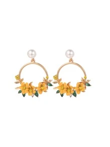 Hoa tai tròn đính đá Rhinestone & hoa trang trí Valentine - Màu vàng - Xem 4