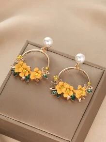 Hoa tai tròn đính đá Rhinestone & hoa trang trí Valentine - Màu vàng - Xem 5