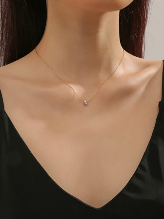 1pc Minimalistic Design Women's Single CZ Diamond Clavicle Chain, Suitable For Daily Wear
