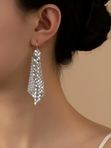 1 对优雅闪亮女士金属网链吊坠耳环，适合派对、节日、情人节、斋月、所有季节 - 銀色 - 查看 2