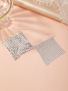 1 对优雅闪亮女士金属网链吊坠耳环，适合派对、节日、情人节、斋月、所有季节 - 銀色 - 查看 3