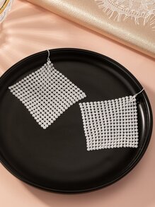 1 对优雅闪亮女士金属网链吊坠耳环，适合派对、节日、情人节、斋月、所有季节 - 銀色 - 查看 4