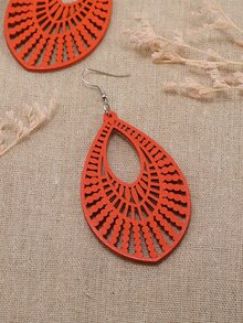 鏤空幾何耳墜 - 橘色 - 查看 3