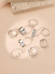 9 cái/bộ Nhẫn Trang Trí Trái Tim & Hoa - Bạc - Xem 1