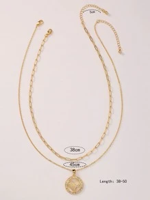 Nooxian 2pcs Cubic Zirconia Decor Round Charm Necklace - Yellow Gold - View 5