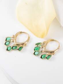 1 Pair Fashionable High-End Luxury Sparkling Elegant Sweet Versatile High-Quality Gold, Silver, Pink, Colorful, Peach, White Water Drop, Heart, Flower, Round Zirconia Hoop Earrings, Suitable For Women's Daily Wear, Weddings, Galas, Parties, Gifts For Friends - Green - View 2