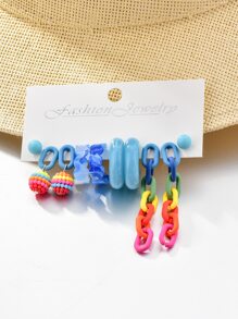 5 cặp/bộ Bông tai thiết kế chuỗi khối màu - Nhiều màu - Xem 2