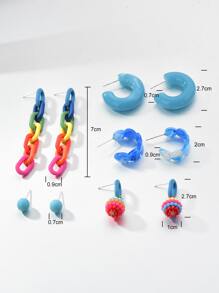 5 cặp/bộ Bông tai thiết kế chuỗi khối màu - Nhiều màu - Xem 3