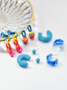 5 cặp/bộ Bông tai thiết kế chuỗi khối màu - Nhiều màu - Xem 4