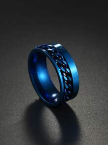 男士鏈條裝飾戒指適合日常裝飾打造時尚外觀 - 寶藍色 - 查看 2