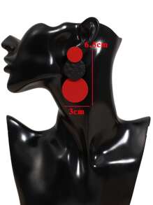 Textured Round Drop Earrings - Red - View 3