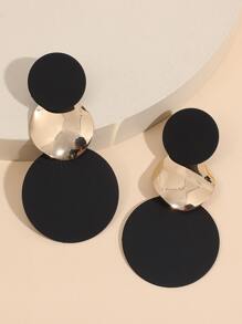 Asymmetric Round Drop Earrings - Black - View 2