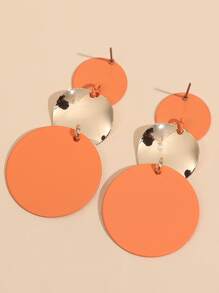 Two Tone Round Drop Earrings - Orange - View 4