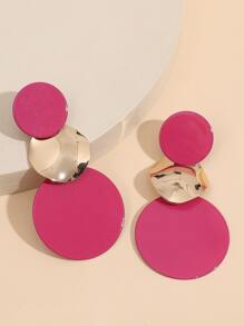 Two Tone Round Drop Earrings - Hot Pink - View 2
