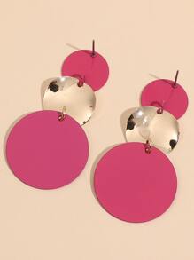 Two Tone Round Drop Earrings - Hot Pink - View 4