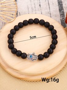 邪惡之眼細節法蒂瑪之手細節串珠手鏈 - 黑色 - 查看 3