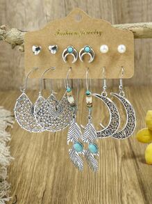 36 Cái/bộ Bohemian Hợp Kim Kẽm Mặt Trăng Và Hoa Trang Trí Nữ Hàng Ngày Trang Trí Bông Tai - Nhiều màu - Xem 7