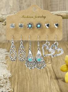 36 Cái/bộ Bohemian Hợp Kim Kẽm Mặt Trăng Và Hoa Trang Trí Nữ Hàng Ngày Trang Trí Bông Tai - Nhiều màu - Xem 4