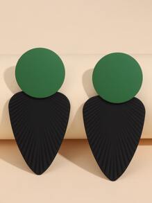 紋理質感幾何耳墜 - 黑色 - 查看 1