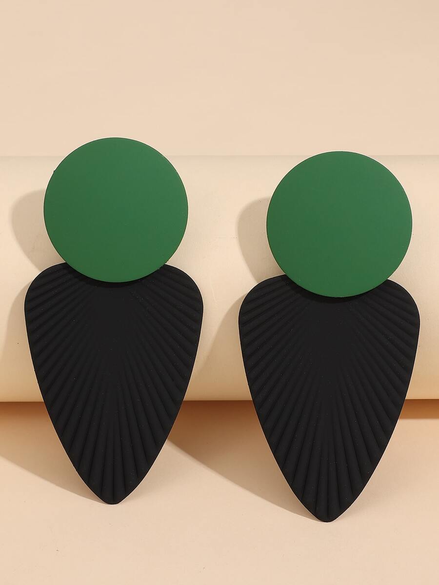 紋理質感幾何耳墜 - 黑色 - 查看 1