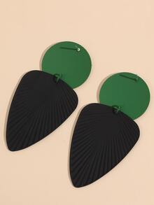 紋理質感幾何耳墜 - 黑色 - 查看 4