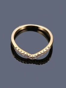 Rhinestone Decor Ring V-shaped Cubic Zirconia Decor Ring - Yellow Gold - View 2