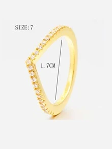 Rhinestone Decor Ring V-shaped Cubic Zirconia Decor Ring - Yellow Gold - View 4